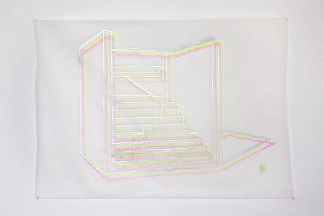 Michele Chiossi Per i gelsi lombardi, 201,  evidenziatori e pigmento d’argento su carta da lucido,   90x130 cm Pertini Milano disegno zigzag