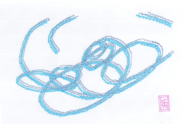 Michele Chiossi Arabesco #1 baby blue, 2014 evidenziatore, pigmento d’argento, pennarelli, carta da lucido A4 Lucio Fontana Spazialismo disegno zigzag