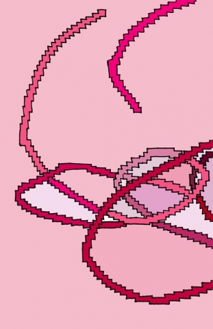 ARABESQUE LIPSTICK, 2015 smalti e pennarelli su poliestere 50x80 cm rosa pink rossetto arabesco Lucio Fontana spazialismo zigzag disegno dipinto